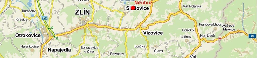 Slušovice. Ilustrace 1: Geografické umístění obce Neubuz Ke konci roku 2011 měla obec 450 (454?