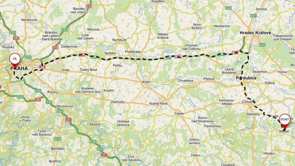 Přesun 9a: Štěpánov Praha (158 km; 1:54 hod.) GPS cíle: 49.7728597N, 15.