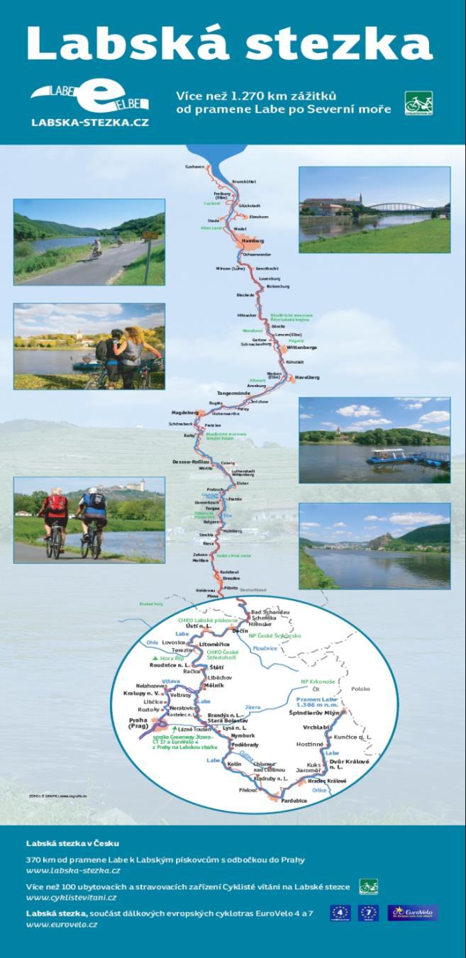 000ks v Čj a Nj, web a aplikace Podpora jednotné značky česko-německé logo + název Labská stezka + společný česko-německý web na všech společných publikacích a info