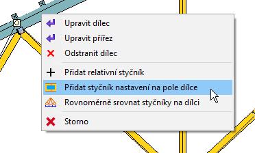 Pomůcka pro vkládání délkových nastavení V místní nabídce dílce v části Výpočet přibyla nová pomůcka Přidat styčník nastavení na pole dílce.