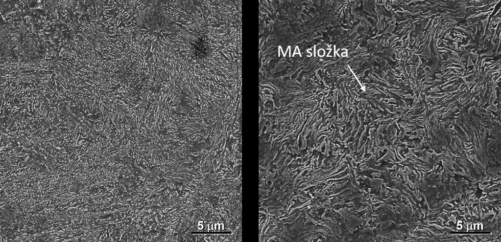 četnými precipitáty karbidů. (obr. 41 vlevo). Opět došlo k úplnému vyčerpání austenitické fáze. V detailu (obr.