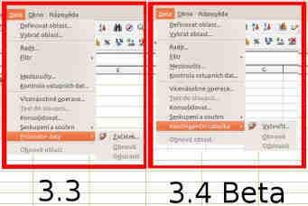 Výchozí barvy při kreslení objektů v OpenOffice.org- vlevo 3.3, vpravo 3.4 Beta Výchozí hodnota vzdálenosti stínu od objektu je menší, z původních 0,3 cm ve verzi 3.3 to v nové 3.