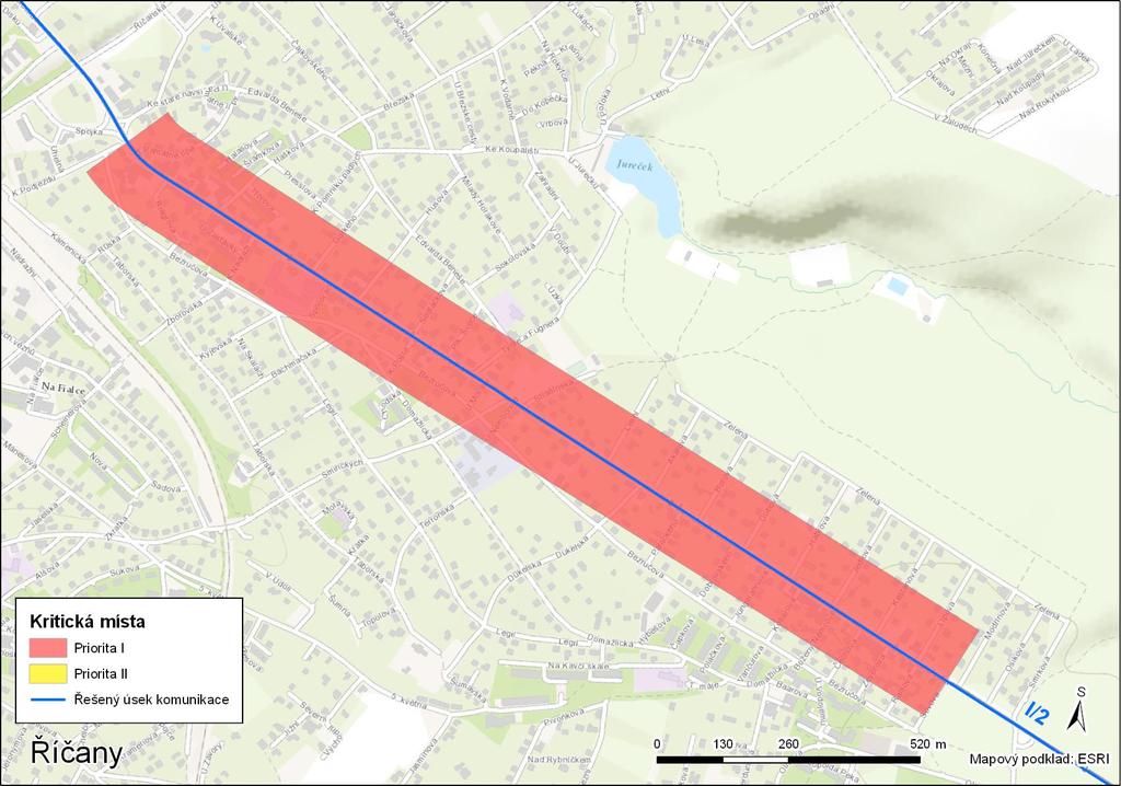 Obr. 5: Situace kritických míst v Říčanech s blastí pririty