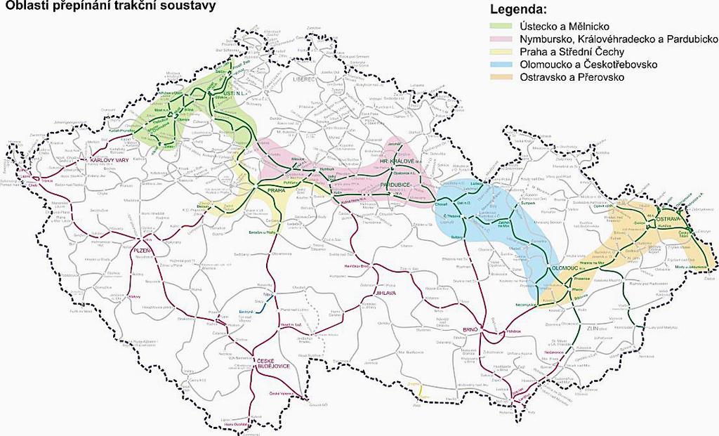 Konverze napájecí soustavy 25kV/50Hz - Na elektrifikovaných tratích napájených stejnosměrnou trakcí je realizována příprava na změnu napájení střídavou trakcí Nedakonice - Říkovice - běží tendr na