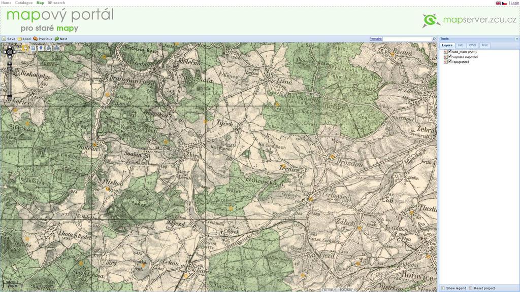 Obrázek 9: Ukázka webového mapového klienta HSLayers. Obrázek 10: Ukázka vyhledávání v DBSearch. mezi komponentama pomocí objektu menu.