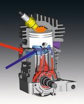 KONSTRUKCE 2 MIX STIHL strana 12 Píst dobíhá k horní úvrati, těsně před jejím dosažením dochází k zážehu pohonné směsi zapalovací svíčkou.