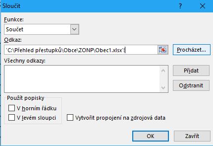 2) V cílovém souboru klikněte na List1 a vyberte oblast, která má být slučována.