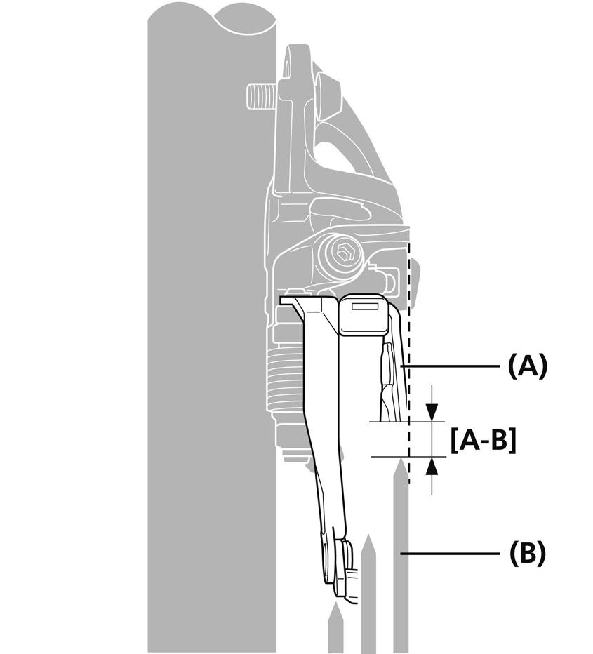 1 Šestihranný klíč 4 mm [A-B] 1-3 mm (A) Vodítko řetězu vnější část (B) Vnější převodník TECHNICKÉ POZNÁMKY Při následném nastavování bez použití nastavovacího