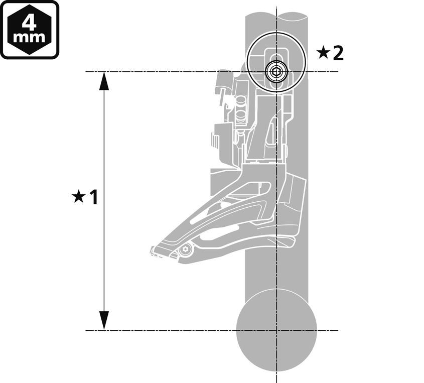 MONTÁŽ 3. Po seřízení zajistěte přesmykač na rámu. Utahovací moment Šestihranný klíč 4 mm 5-7 N m 2.