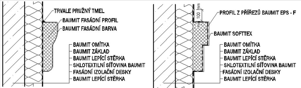 F. Zvláštní technická řešení Rohové profily se provádí seříznutím 2x pod úhlem 45 stupňů. Na takto seříznuté plochy se nanese lepidlo a vzájemně se slepí.