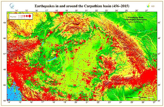 Karpatského oblouku, zejména v jeho jižní části, kde je seismická aktivita mnohem větší než v severní části oblouku.