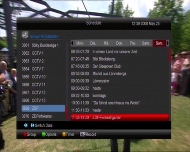 Stiskněte tlačítko [EPG] pro zobrazení okna EPG. 5. Stisknutím [ŽLUTÉHO] tlačítka otevřete okno Timer.