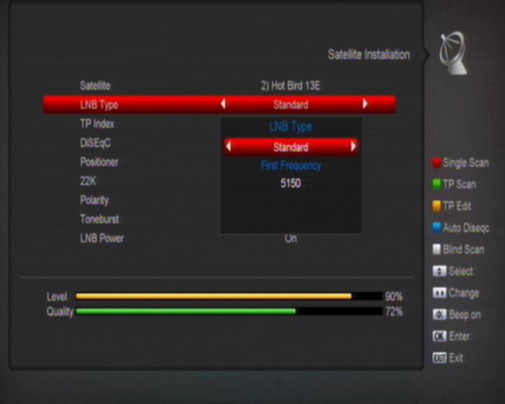 16/16: 16 portů DiSEqC Instalace satelitu Družice 1 Satellite: Tlačítkem [OK] vstoupíte do seznamu družic.