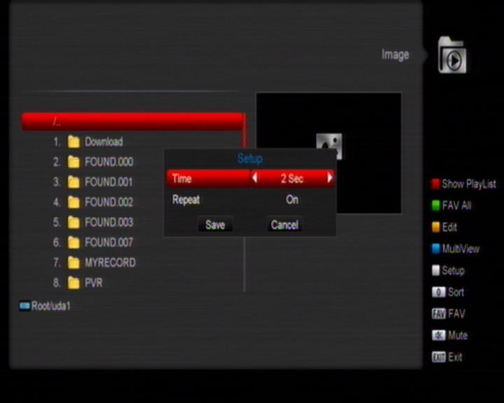 Do podsložky vstoupíte stisknutím [OK], vyberte soubory pro zobrazení a potom se vraťte do prohlížení složek na USB. Červené tlačítko: Nastavení přehrávání JPEG. Zelené tlačítko: Třídění souborů.