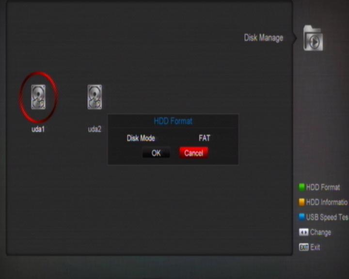 "FAT" a "NTFS". Stisknutím [OK] potvrdíte vymazání dat a formátování. Test rychlosti USB Poznámka: Pokud zformátujete HDD, všechny soubory včetně MP3, JPEG a nahraných souborů budou z HDD vymazány.