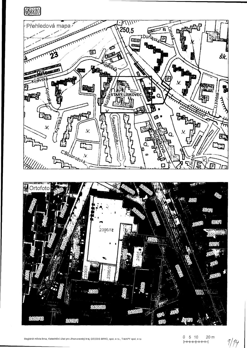 Přehledová mapa/ «^\ \250,5 fflortofoto Magistrát města Brna, Katastrální úřad