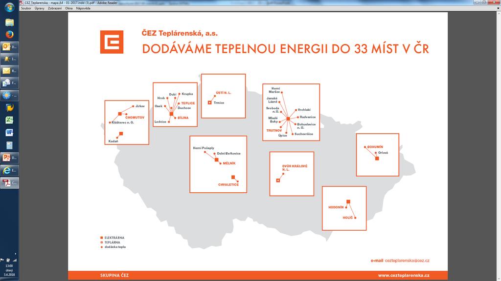 ČEZ TEPLÁRENSKÁ DODALA V ROCE 2017 CELKEM 7 041 TJ TEPELNÉ ENERGIE 2 036 TJ