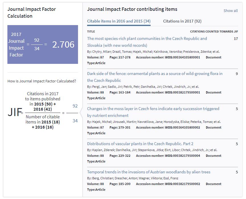 InCites JCR Detailní výpčet JIF