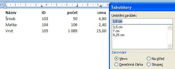 Tabulátory Potřebujeme-li horizontální mezeru, používáme tabulátor (Nikdy více mezer