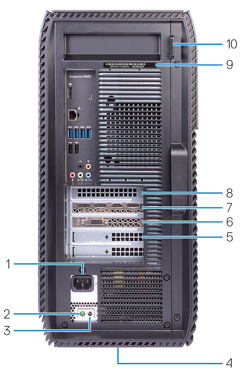 Vzadu 1 Napájecí konektor Slouží k připojení napájecího adaptéru, který napájí počítač.