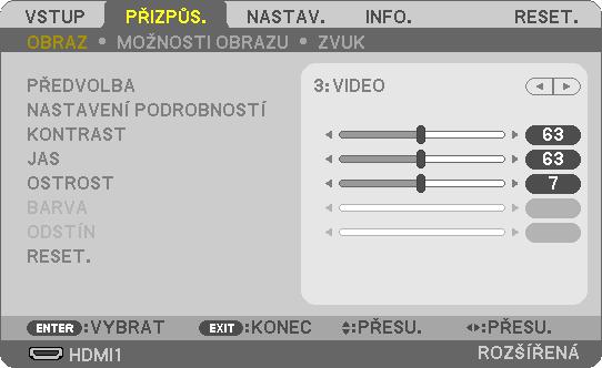 4. Použití nabídky na obrazovce Prvky nabídky Záložka Posuvník Plná trojúhelníková šipka Zvýraznění Dostupná tlačítka Zdroj Přepínací tlačítko Symbol bezdrátové sítě Symbol úsporného ekologického