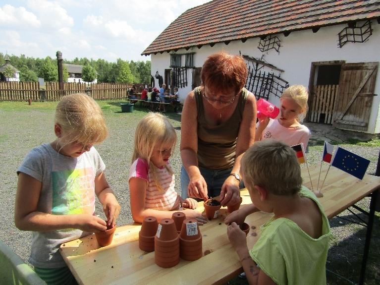 Prezentace projektu pro děti s praktickými ukázkami prací v zahradě a na poli Datum, čas a místo: 20. 8. 2018 13. 16 hod., skanzen Stará Ves Prezentace se zúčastnilo přes 30 dětí ve věku 6 12 let.