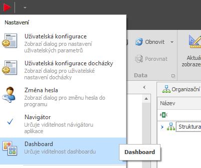 1. 3. Obrazovka Dashboard se zobrazuje