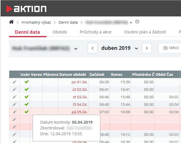 Data uzamkne až potvrzení, případně uzávěrka. Kontrola docházky je k dispozici ve windows klientu i na webu.