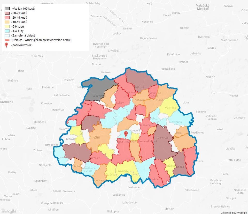 Přehled vyšetřených odlovených divokých prasat v zamořené oblasti (1. 2. 31. 12. 2018) Přestože Česká republika byla při tlumení a eradikaci AMP úspěšná, riziko jeho možného znovuzavlečení trvá.