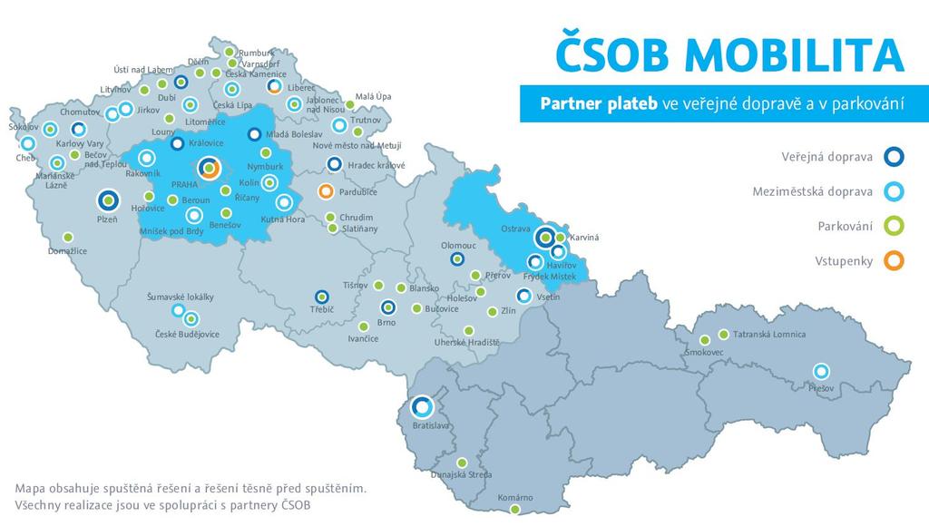 Veřejná doprava spuštěná řešení ČSOB je