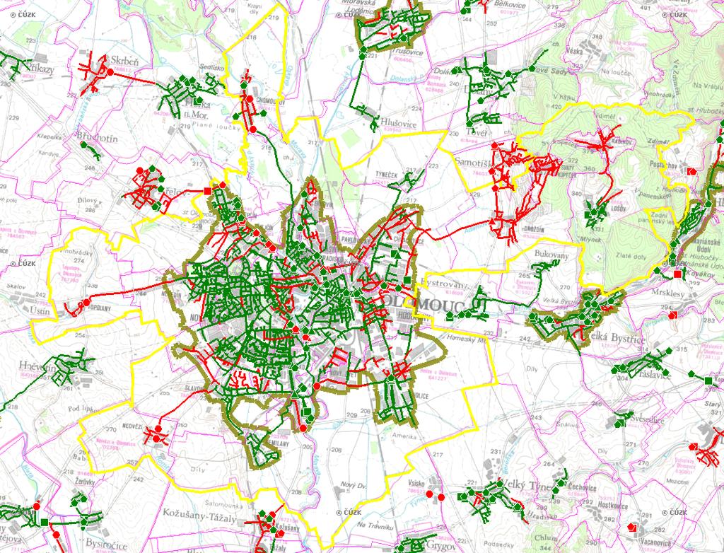 E. KANALIZACE A ČOV Mapa E1: Kanalizace - rozvody v obci Trasování sítí, lokalizace ČOV, čerpací stanice (ČS), výústě Obec: Legenda: Kanalizace: Ochranné pásmo: Vyústění: do 2015 po 2015 I IA IB II