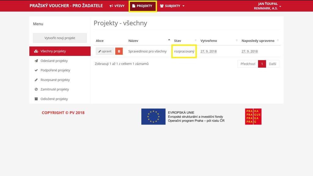 Po odeslání už žádost nemůžete měnit. Odeslání žádosti musíte stihnout nejpozději v den (a čas) uzávěrky uvedený v podmínkách dané výzvy.