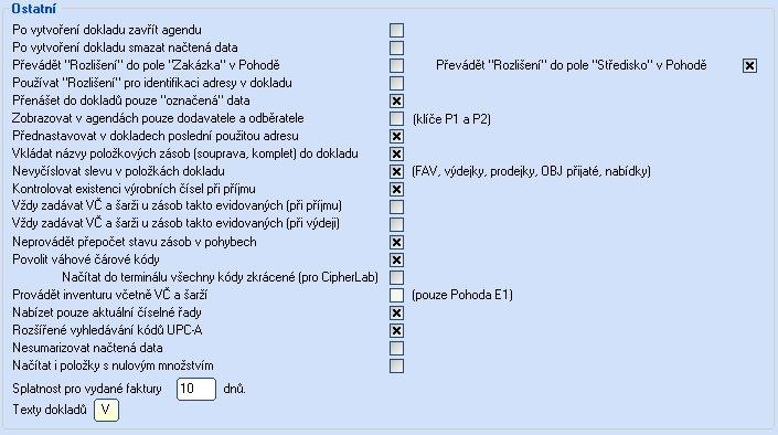 V sekci EET se u dokladů volí způsob práce s elektronickou evidencí tržeb.