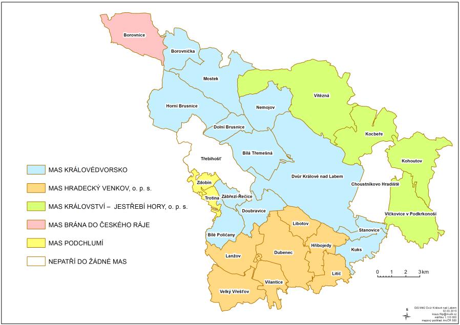 Obrázek 4 Vyznačené území MAS Královédvorsko v ORP Dvůr Králové nad Labem k 1.