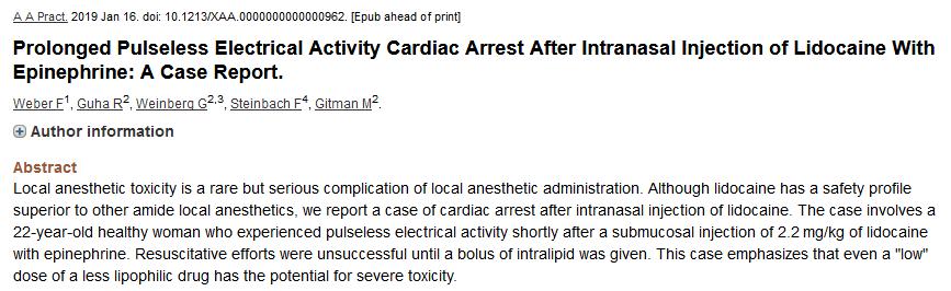 Toxicita LA po netradičním podání Indian J Anaesth. 2012 Jan;56(1):95-6. doi: 10.4103/0019-5049.93362.
