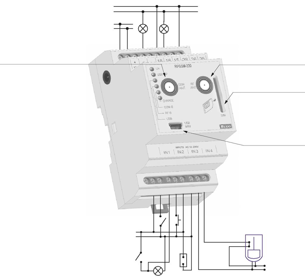 Instalace jednotky - Umístění a připojení napájení - Záložka Příchozí čísla 3. Instalace jednotky 3.1 Umístění a připojení napájení je určena pro montáž do rozvaděče na DIN lištu EN60715.