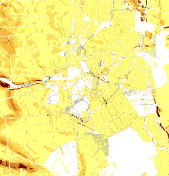 Dle obrázku je zřejmé, že plochy označené žlutou barvou, které symbolizují dlouhodobou průměrnou ztrátu půdy (G) do 1,0t/ha/rok symbolizují půdy bez ohrožení. Riziko vodní eroze není tak velké.