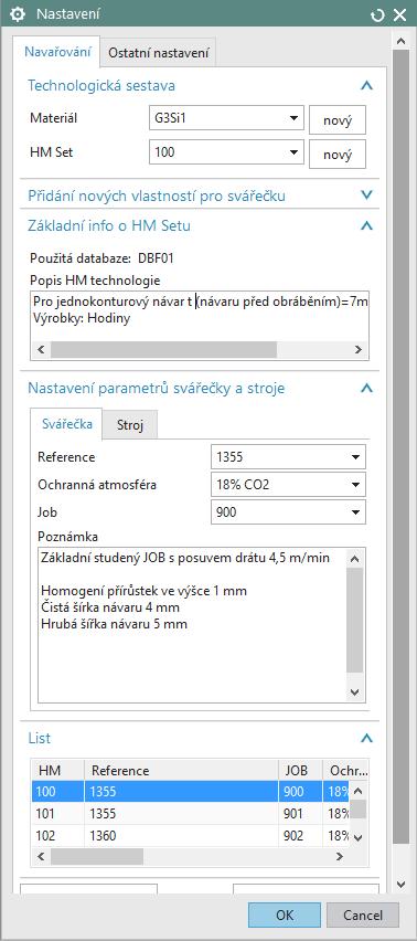 Vlastní vyvíjený CAD/CAM HM modul v systému NX Nastavení technologie Volba materiálu Volba HM setu Popis technologie