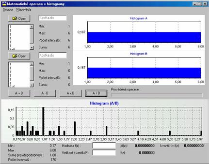 (8) 6 Histogram součtu, rozdílu, součinu a podílu čísel dvou po sobě jdoucích hodech je zřejmý z obrázků, které byly vypočteny programem umožňujícím sčítání (obr.), odčítání (obr.), násobení (obr.