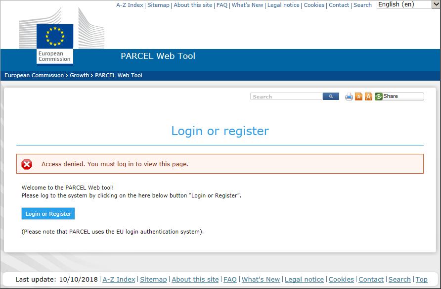 Začínáme Chcete-li používat aplikaci Parcel jakožto uživatel PDSP, potřebujete k tomu: i) platný uživatelský účet ve službě EU Login (ověřovací služba Evropské komise) ii) inicializovat vaše