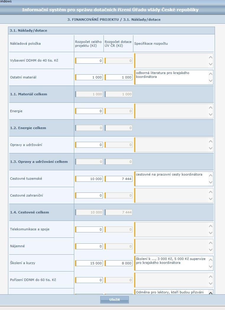 Financování projektu - příklady Vždy vyplnit, komentář, na co byly peníze využity V