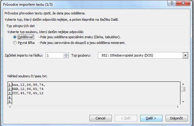 Máme soubor TXT ve kterém máme data oddělena čárkou