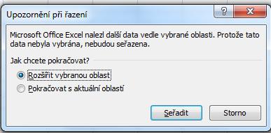 podkarta SEŘADIT A FILTROVAT Seřazení dat v tabulce 1.