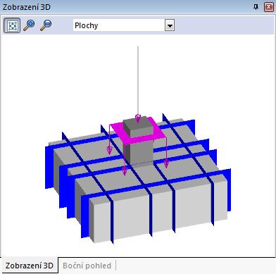 Základní principy Panel tabulek (oblast F) Prostorové zobrazení 3D lze v grafickém okně se současným pohybem a přidržení pravého tlačítka myši libovolně otáčet. 1.