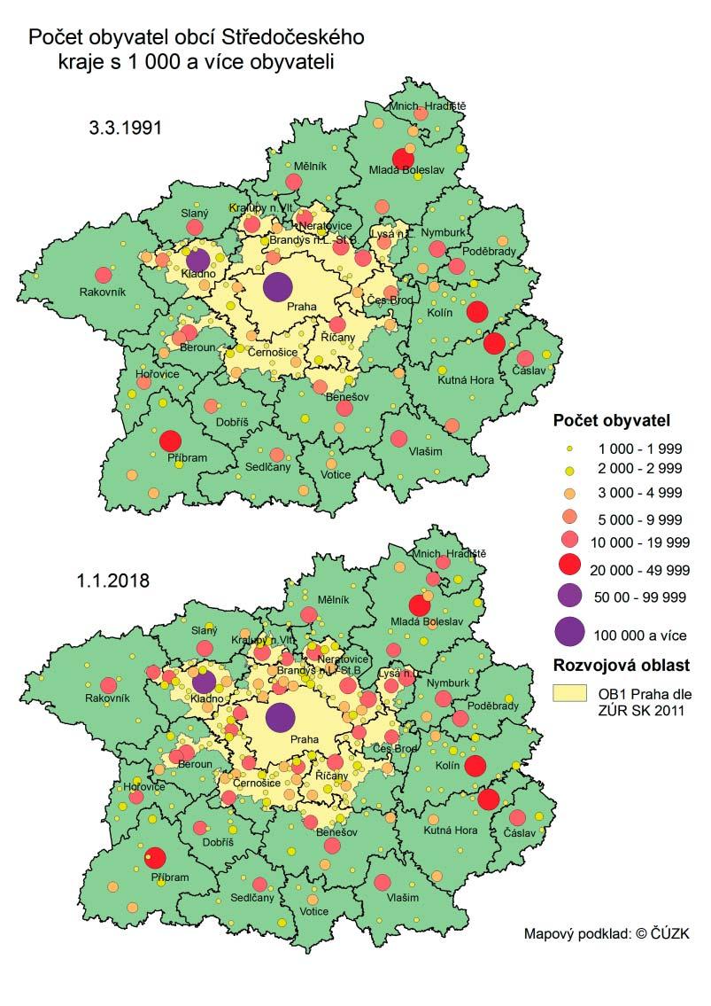 Změny ve velikostních kategoriích center V rozvojové oblasti se výrazně