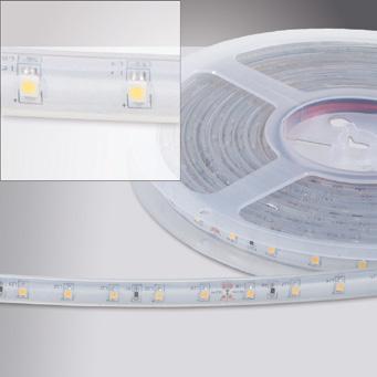 Extrémně flexibilní vodotěsný LED pásek Roll of m/24w s ochrannou vrstvou Role m/24w Vhodné pro vnitřní i venkovní použití K dispozici v mnoha barevných variantách K dispozici ve verzi Vdc a 24Vdc