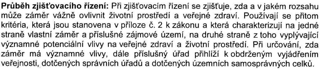 -2- S- MHMP -46 5 026/2006/00 P M/EIA!2 84-2/N ov Prùbìh zjiš ovacího øízení: Pøi zjiš ovacím øízení se zjiš uje, zda a v jakém rozsahu mùže zámìr vážnì ovlivnit životní prostøedí a veøejné zdraví.