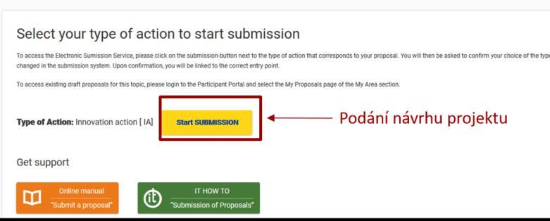 5) Vytvořte a podejte návrh projektu EK Návrh vytváří a podává koordinátor! Partnera musí přidat koordinátor podle PIC. Partner má přístupné jen některé části návrhu.