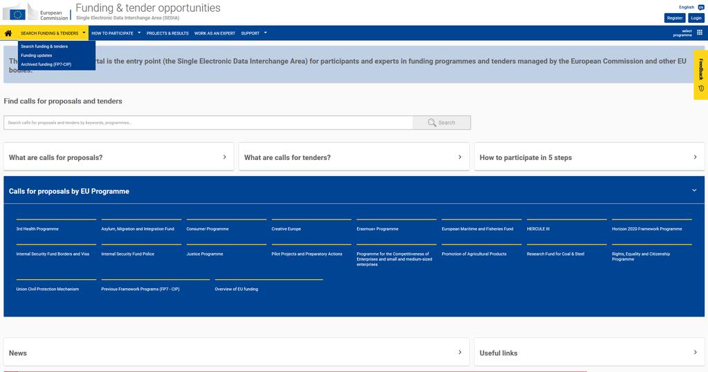 1) Vyhledávání výzev Search funding & Tenders Otevřené, nadcházející i