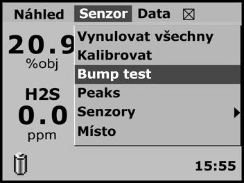 Předtím, než vyprší možnost provést nárazovou zkoušku, má uživatel k dispozici pevně stanovené množství minut, během kterých může aplikovat plyn a vybrat Start.